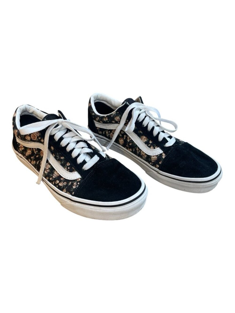 Vans Old Skool "Rose Dreams" Sneakers Black Suede Floral Canvas Size W8 M6.5